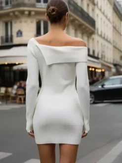 Off Shoulder Knit Mini Dress For Women 2026