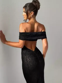 Off Shoulder Lace Backless Mermaid Maxi Party Dress For Women 2026