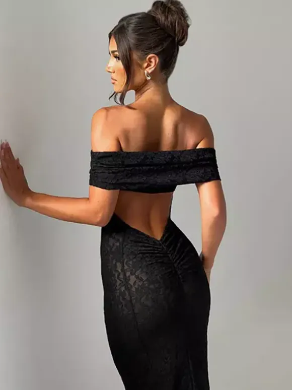 Off Shoulder Lace Backless Mermaid Maxi Party Dress For Women 2026