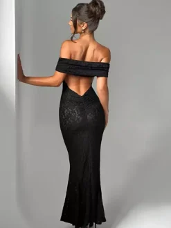 Off Shoulder Lace Backless Mermaid Maxi Party Dress For Women 2026