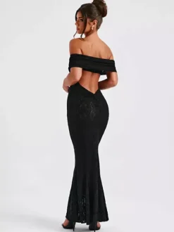 Off Shoulder Lace Backless Mermaid Maxi Party Dress For Women 2026