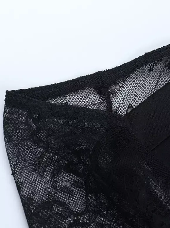 Off Shoulder Lace Corset Blouse For Women - Black Sheer Mesh Long Sleeve Bustier Top - Spring Night Out Clubwear 2026