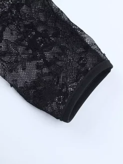 Off Shoulder Lace Corset Blouse For Women - Black Sheer Mesh Long Sleeve Bustier Top - Spring Night Out Clubwear 2026