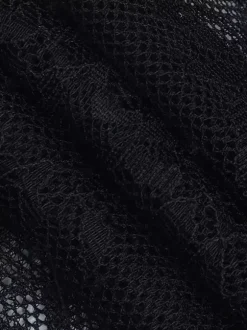 Off Shoulder Lace Corset Blouse For Women - Black Sheer Mesh Long Sleeve Bustier Top - Spring Night Out Clubwear 2026