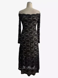 Off Shoulder Lace Long Sleeve Bodycon Maxi Dress For Women 2026