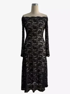 Off Shoulder Lace Long Sleeve Bodycon Maxi Dress For Women 2026