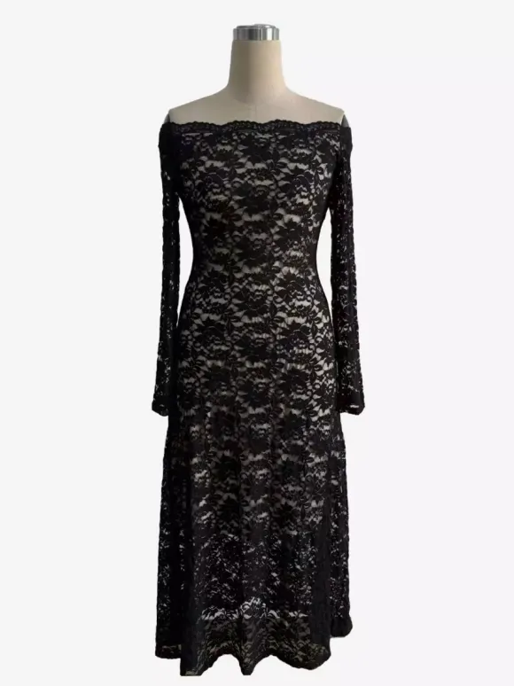 Off Shoulder Lace Long Sleeve Bodycon Maxi Dress For Women 2026
