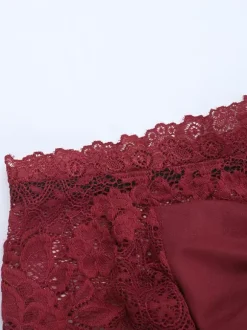 Off Shoulder Lace Patchwork Maxi Dress For Women - Wine Red Long Sleeve Slit Bodycon Gown - Spring Evening Party 2026