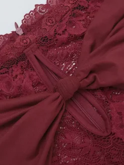 Off Shoulder Lace Patchwork Maxi Dress For Women - Wine Red Long Sleeve Slit Bodycon Gown - Spring Evening Party 2026