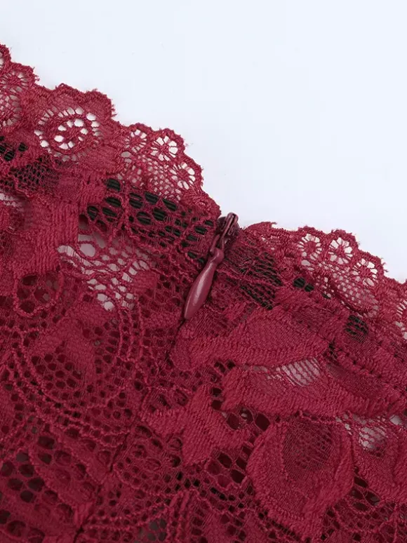Off Shoulder Lace Patchwork Maxi Dress For Women - Wine Red Long Sleeve Slit Bodycon Gown - Spring Evening Party 2026