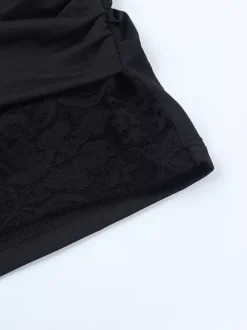 Off Shoulder Lace Patchwork Mini Dress For Women - Side Drape Bodycon - Spring Club Night Outfits 2026