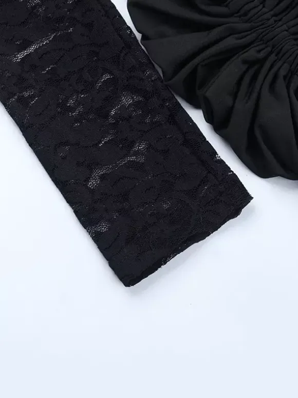 Off Shoulder Lace Patchwork Mini Dress For Women - Side Drape Bodycon - Spring Club Night Outfits 2026