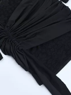 Off Shoulder Lace Patchwork Mini Dress For Women - Side Drape Bodycon - Spring Club Night Outfits 2026