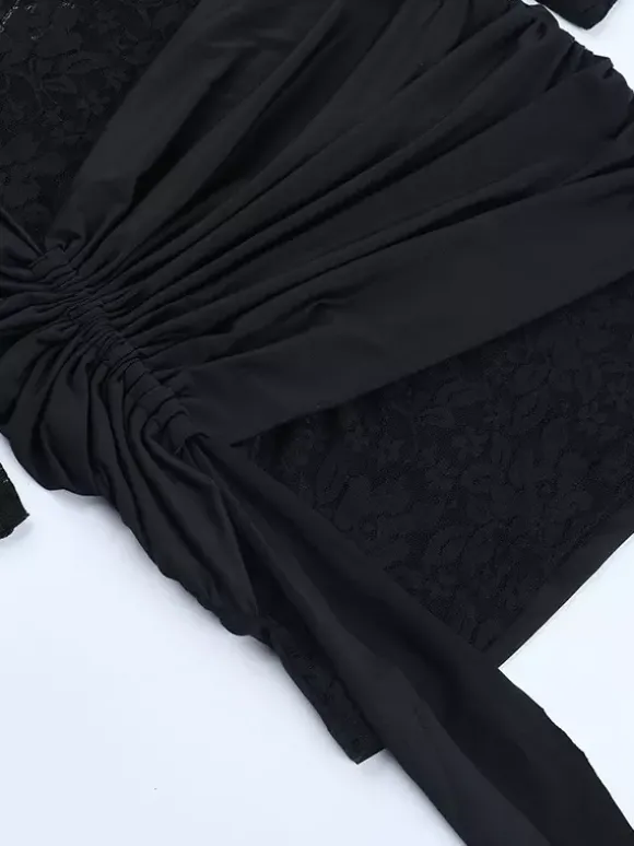 Off Shoulder Lace Patchwork Mini Dress For Women - Side Drape Bodycon - Spring Club Night Outfits 2026