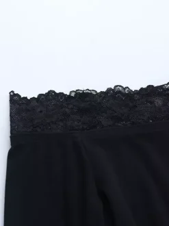 Off Shoulder Lace Trim Crop Top For Women - Long Sleeve Slim Fit Y2K Blouse - Spring Streetwear 2026