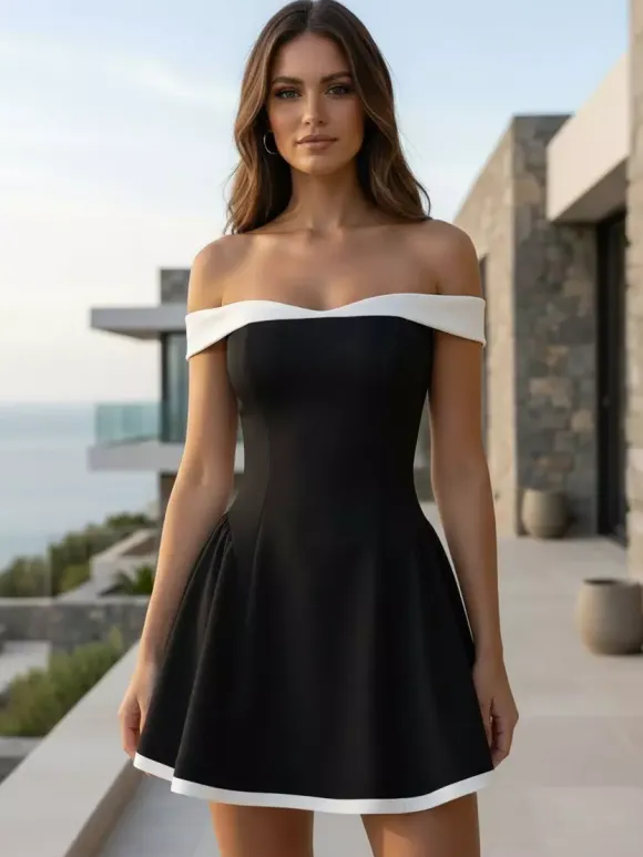 Off-Shoulder Mini Dress Long Sleeves A-Line Sexy Birthday Party Dress For Women 2026