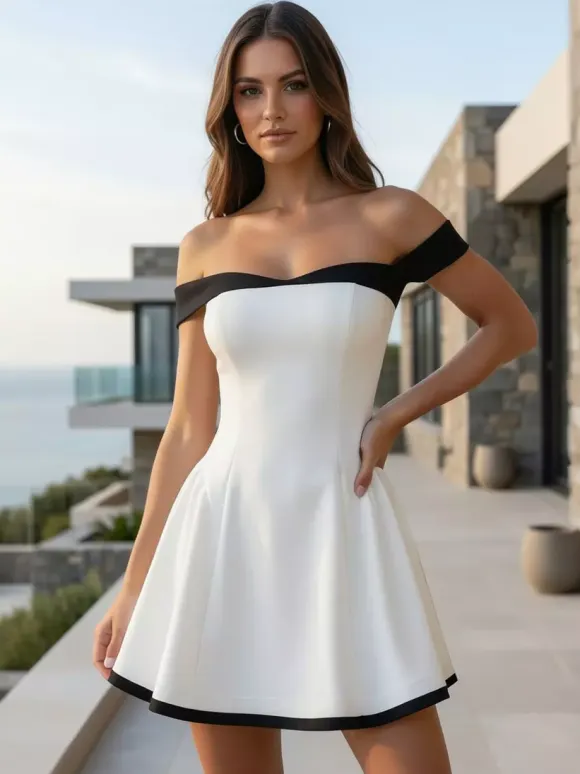 Off-Shoulder Mini Dress Long Sleeves A-Line Sexy Birthday Party Dress For Women 2026