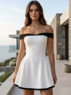 Off-Shoulder Mini Dress Long Sleeves A-Line Sexy Birthday Party Dress For Women 2026