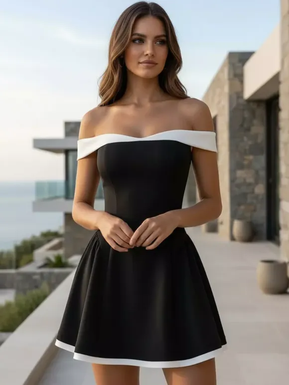 Off-Shoulder Mini Dress Long Sleeves A-Line Sexy Birthday Party Dress For Women 2026