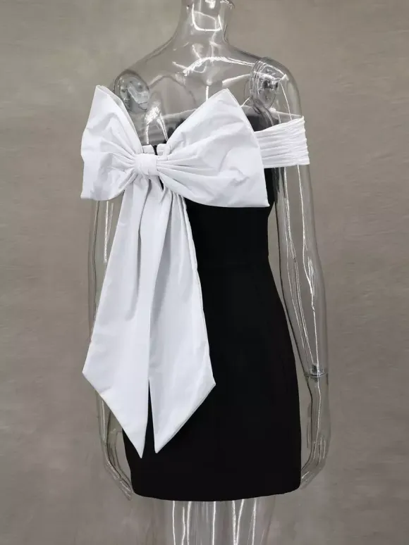 Off-Shoulder Mini Dress With Bow Back A-Line Birthday Party Dress For Women 2026