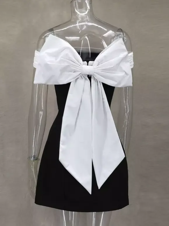 Off-Shoulder Mini Dress With Bow Back A-Line Birthday Party Dress For Women 2026