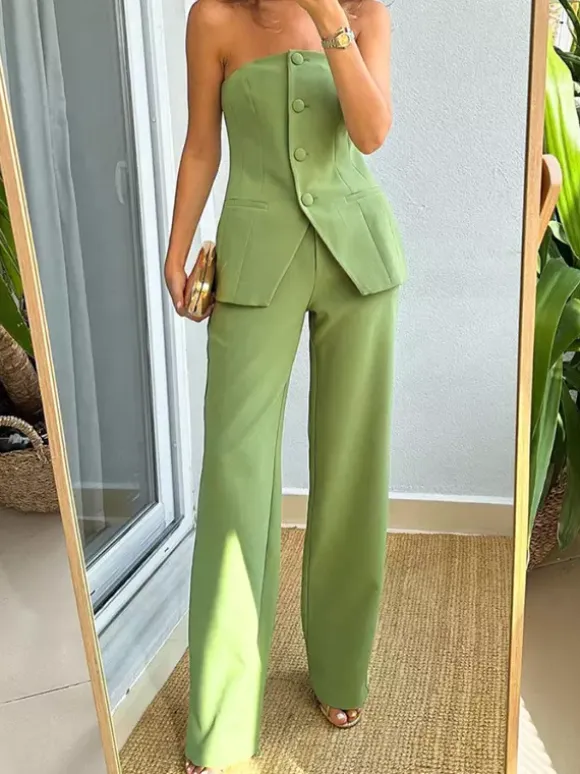 Off The Shoulder Top And Wide Leg Bottoms 2 Pieces Set