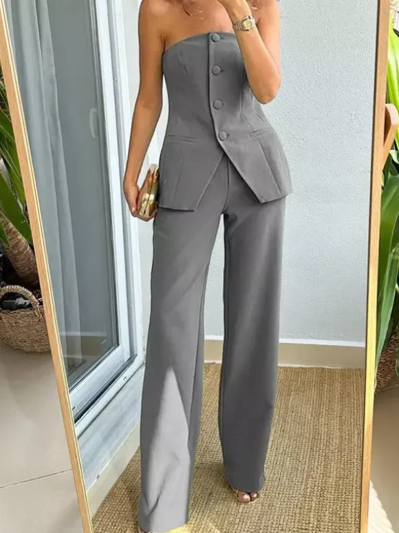 Off The Shoulder Top And Wide Leg Bottoms 2 Pieces Set