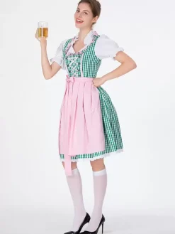 Oktoberfest Costumes Green Plaid Retro Dress Apron Set Holidays Costumes