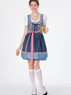 Oktoberfest Costumes Green Plaid Retro Dress Apron Set Holidays Costumes