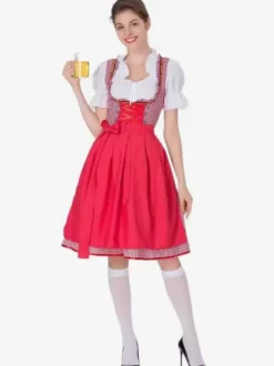 Oktoberfest Costumes Green Plaid Retro Dress Apron Set Holidays Costumes
