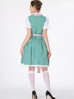 Oktoberfest Costumes Green Plaid Retro Dress Apron Set Holidays Costumes