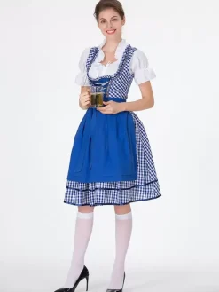 Oktoberfest Costumes Green Plaid Retro Dress Apron Set Holidays Costumes
