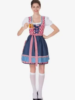 Oktoberfest Costumes Green Plaid Retro Dress Apron Set Holidays Costumes