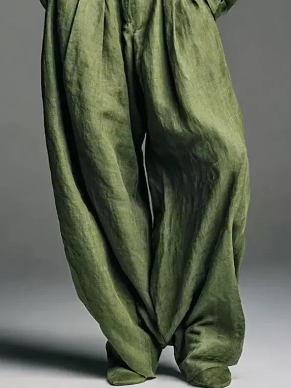 Olive Green 2 Piece Set For Women - Button Down Shirt And Retro High Waist Wide Leg Trouser - Spring Office Casual 2026