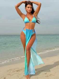 Ombre Bikinis Triangle Halter Top And Cheeky Coverage Bottom Swimwear
