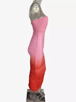 Ombre Strapless Maxi Dress for Women - Peach Ruched Bodycon Tube Dress with Back Slit - Summer Resort Wear 2026