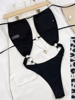 One Piece Swimsuits For Women Black Cut Out Halter Summer Beach Swimming Suits