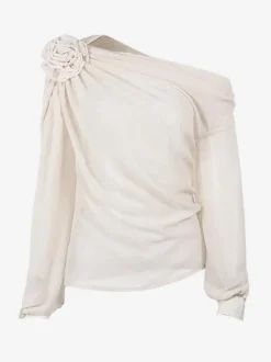 One Shoulder Tees Pleated Asymmetrical Shirt For Women