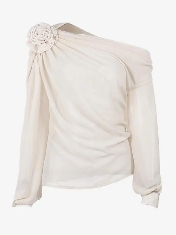 One Shoulder Tees Pleated Asymmetrical Shirt For Women