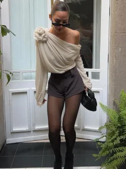 One Shoulder Tees Pleated Asymmetrical Shirt For Women