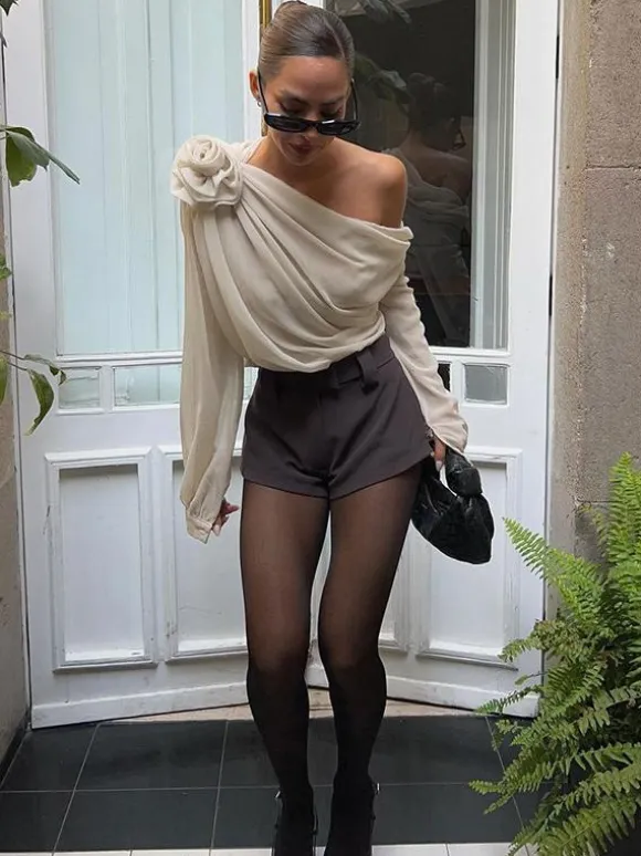 One Shoulder Tees Pleated Asymmetrical Shirt For Women