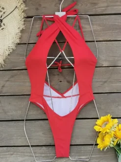 One Piece Swimsuits For Women Black Cut Out Halter Cross Front Summer Beach Bathing Suits