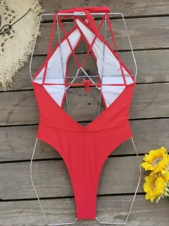 One Piece Swimsuits For Women Black Cut Out Halter Cross Front Summer Beach Bathing Suits