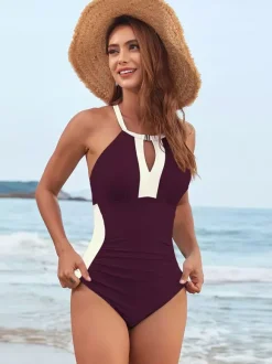 One Piece Swimsuits For Women Pink Halter Summer Sexy Bathing Suits