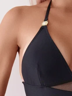 One Piece Swimsuits For Women Black Cut Out Halter Asymmetrical Summer Beach Swimming Suits