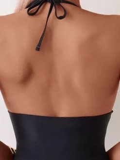One Piece Swimsuits For Women Black Cut Out Halter Asymmetrical Summer Beach Swimming Suits