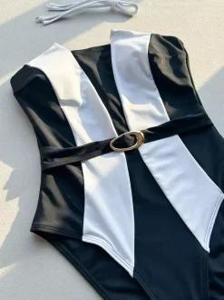One Piece Swimsuits For Women Black Two-Tone Strapless Summer Beach Swimwear
