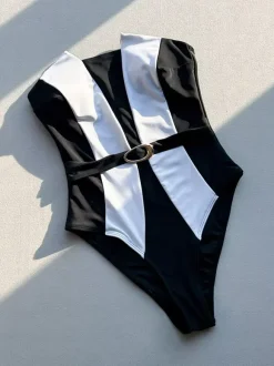 One Piece Swimsuits For Women Black Two-Tone Strapless Summer Beach Swimwear