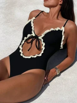 One Piece Swimsuits For Women Leopard Animal Print Cut Out Straps Neck Summer Sexy Bathing Suits