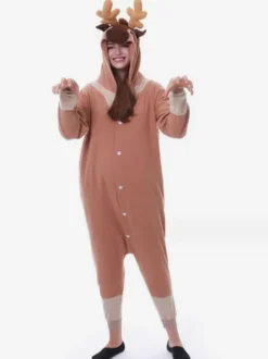 Onesie Kigurumi Pajamas Christmas Adult's Coffee Brown Polyester Jumpsuit Kigurumi Costumes